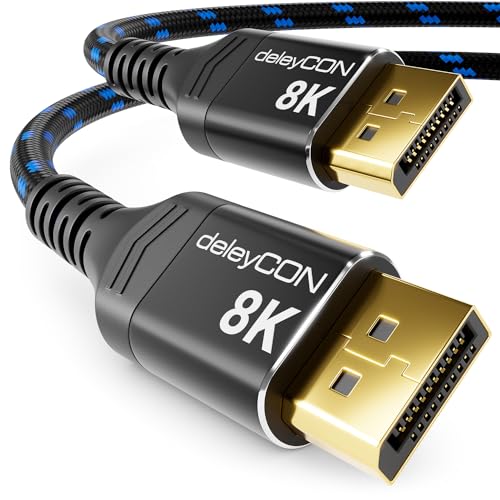 deleyCON 2m DisplayPort Kabel 1.4 8K@60Hz - 4K@165Hz - 2K@360Hz/240Hz/165Hz/144Hz - UHD WQHD HDR AMD FreeSync + NVIDIA G-Sync - für Gaming Monitor Grafikkarte PC von deleyCON