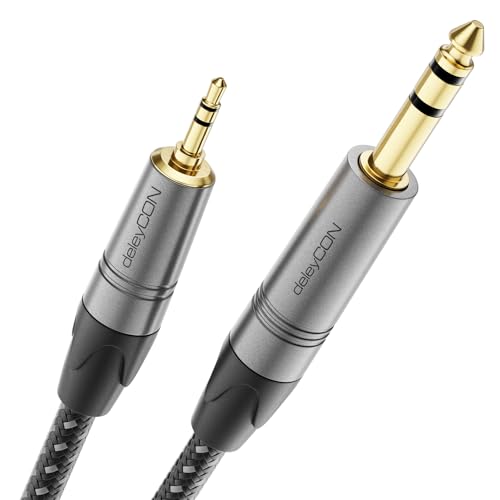 deleyCON 2m Klinkenkabel Instrumentenkabel 6,35mm auf 3,5mm Klinke TRS (Stereo) AUX - Studio Qualität - aus reinem OFC Kupfer (AWG24) - für Verstärker Mixer E-Gitarre Bass Keyboard von deleyCON
