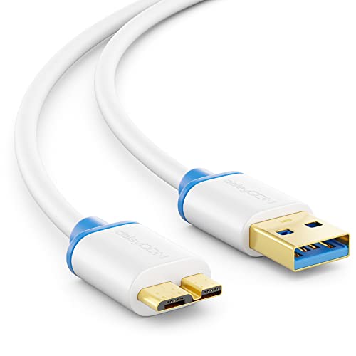 deleyCON 2m Micro USB 3.0 Datenkabel bis zu 5 Gbit/s Ladekabel für Handy Smartphone Tablet Externe Festplatten - USB A-Stecker zu Micro B-Stecker Weiß von deleyCON