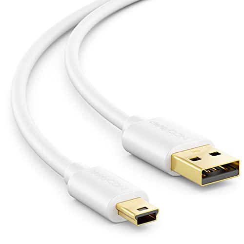 deleyCON 2m Mini USB 2.0 High Speed Kabel - Ladekabel Datenkabel für Handys Smartphones Tablets Navis Mikrofon - USB A-Stecker zu Mini B-Stecker - Weiß von deleyCON