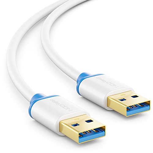 deleyCON 2m USB 3.0 Super Speed Kabel - USB A-Stecker zu USB A-Stecker - Übertragungsraten bis zu 5 Gbit/s - Weiß/Blau von deleyCON