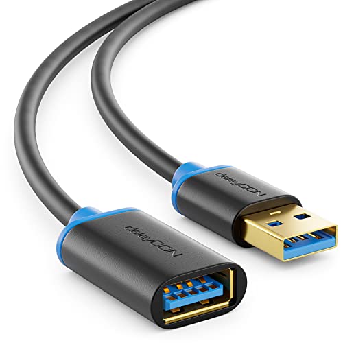 deleyCON 2m USB 3.0 Super Speed Verlängerungskabel - USB A-Stecker zu USB A-Buchse - USB 3.0 Super Speed Technologie bis zu 5 Gbit/s - Schwarz/Blau von deleyCON