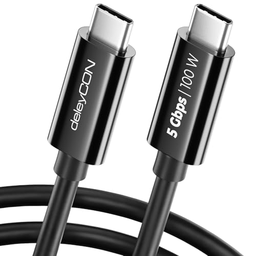 deleyCON 2m USB C Kabel (100W Schnellladekabel + Datenkabel 5 Gbit/s) USB-C Ladekabel für iPhone 16 15 Pro Max Samsung Galaxy S25 S24 S23 Pixel iPad Pro MacBook Air Tablets Switch PS5 - Schwarz von deleyCON