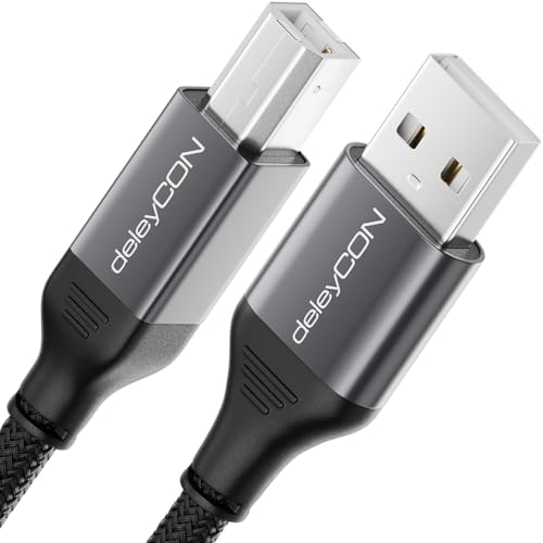 deleyCON 2m USB Druckerkabel (für Drucker, Scanner, MIDI) USB-A auf USB-B Kabel Printer Cable Geflochten + Metallstecker für Epson Brother Canon Notebook Tablet PC MacBook HP Samsung von deleyCON
