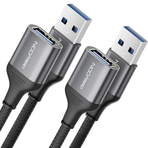 deleyCON 2x 1m USB 3.0 Verlängerungskabel 5Gbps Verlängerung (A-Stecker auf A-Buchse) Aluminium Stecker + Nylon Kabel Datenkabel für Tastatur, Kartenlesegerät, Drucker, Scanner, Kamera usw. von deleyCON