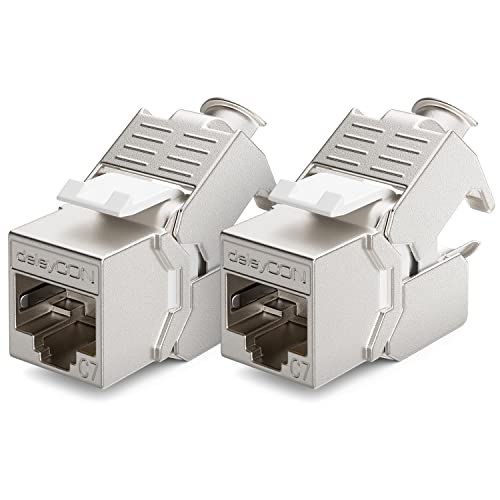 deleyCON 2x CAT 7 Keystone Jack Modul Optimal für CAT7 CAT6 CAT6a Verlegekabel Verbinder Patchkabel Netzwerkkabel STP Schirmung RJ45 Buchse 1000 MHz 10 Gbit/s Schneidklemme (LSA) von deleyCON