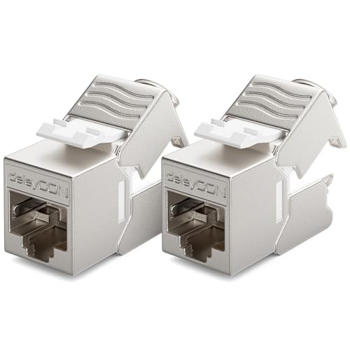 deleyCON 2x CAT6a MINI Keystone Jack Modul Patchkabel Netzwerkkabel Verbinder 30 mm (3 cm) Lang STP Schirmung RJ45 Buchse Netzwerk Dose Patchpanel Keystonehalterung Erweiterung von deleyCON