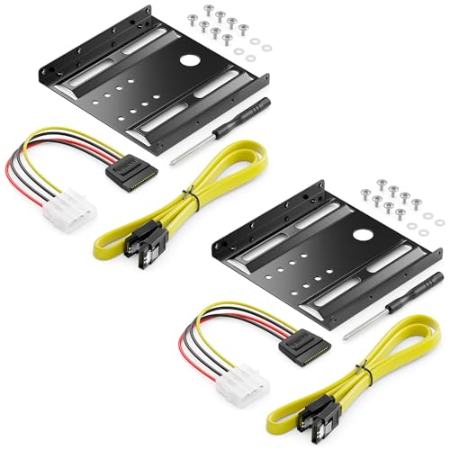 deleyCON 2x Einbaurahmen für 2,5" Festplatten SSD's auf 3,5" Adapter Wechselrahmen Mounting Frame Halterung Schienen inkl. Schrauben Stromadapter SATA Kabel & Schraubendreher von deleyCON