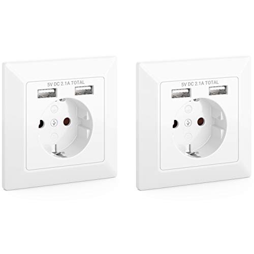 deleyCON 2x Einbausteckdose mit 2x USB Wandsteckdose Schutzkontakt Steckdose Unterputz Montage für Innenbereich USB Ladefunktion Handy Smartphone Tablet deleyCON 2x Einbausteckdose mit 2x USB Wandsteckdose Schutzkontakt Steckdose Unterputz Montage für Innenbereich USB Ladefunktion Handy Smartphone Tablet von deleyCON