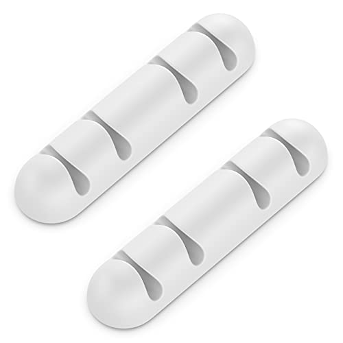 deleyCON 2x Kabelhalter Kabelclips für je 4 Kabel Kabelführung Kabelmanagement Organizer für Haushalt Büro Schreibtisch robuster Klebestreifen Weiß von deleyCON