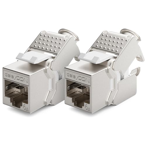 deleyCON 2x Keystone Modul CAT 6a Jack - Vollgeschirmt STP RJ45 Buchse Werkzeugfrei Dank Snap-In Montage CAT Rohkabel 500 MHz 10 Gbit/s von deleyCON