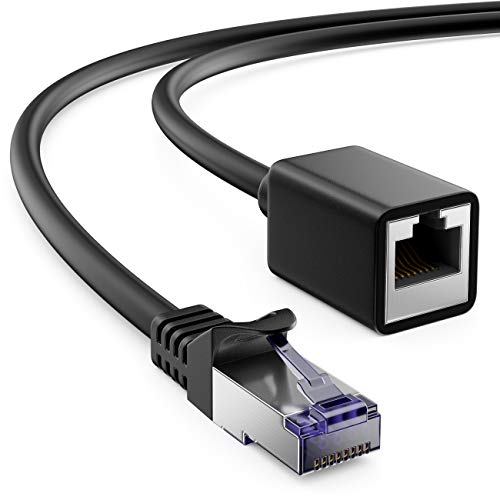 deleyCON 3,0m CAT7 Patchkabel Verlängerung für Ethernet LAN Netzwerkkabel - CAT 7 Rohkabel mit RJ45 Stecker auf RJ45 Buchse S/FTP Kupfer PiMF 600MHz - Schwarz von deleyCON