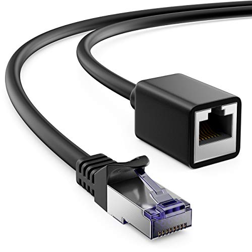 deleyCON 3,0m CAT7 Patchkabel Verlängerung für Ethernet LAN Netzwerkkabel - CAT 7 Rohkabel mit RJ45 Stecker auf RJ45 Buchse S/FTP Kupfer PiMF 600 MHz - Schwarz von deleyCON