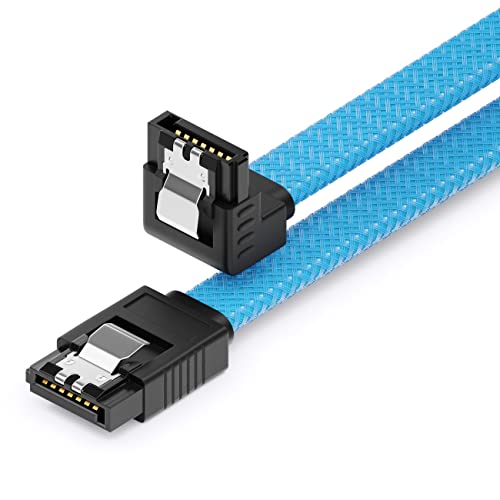 deleyCON 30cm SATA 3 Kabel Nylon 6 Gbit/s Datenkabel SATA III Anschlusskabel Serial ATA Verbindungskabel für Mainboard & Festplatte HDD SSD 1 S-ATA L-Stecker 90° Gewinkelt Blau von deleyCON