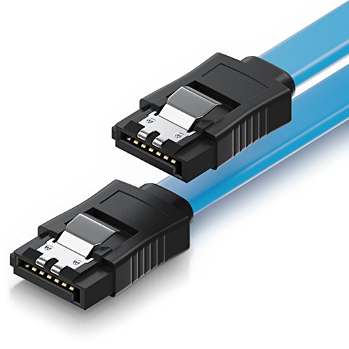 deleyCON 30cm SATA III Kabel S-ATA 3 Datenkabel - HDD SSD Verbindungskabel Anschlusskabel Metall-Clip 6 GBit/s - 2 Gerade L-Type Stecker - Blau von deleyCON