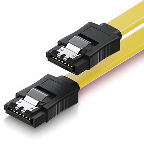 deleyCON 30cm SATA III Kabel S-ATA 3 Datenkabel - HDD SSD Verbindungskabel Anschlusskabel Metall-Clip 6 GBit/s - 2 Gerade L-Type Stecker - Gelb von deleyCON