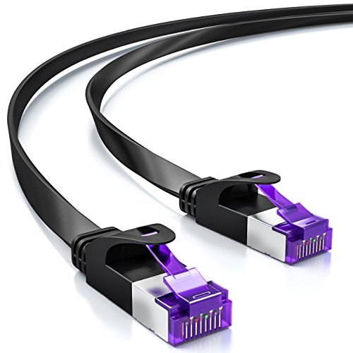 deleyCON 30m Flaches Netzwerkkabel (Cat7 mit 10 Gbit/s) Gigabit LAN - RJ45 Ethernet Patchkabel Verlegekabel Flach - für Internet Switch Router Modem Patchpanel - Schwarz von deleyCON