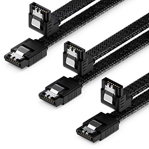 deleyCON 3x 50cm SATA 3 Nylon Kabel Set Datenkabel 6 Gbit/s Anschlusskabel Verbindungskabel Mainboard HDD SSD Festplatte 1 S-ATA Stecker 90° Gewinkelt Schwarz von deleyCON