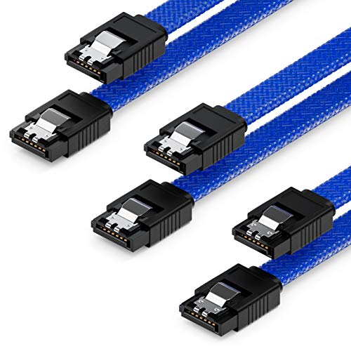 deleyCON 3x 50cm SATA 3 Nylon Kabel Set Datenkabel 6 Gbit/s Anschlusskabel Verbindungskabel Mainboard HDD SSD Festplatte 2 S-ATA Stecker Gerade Blau von deleyCON