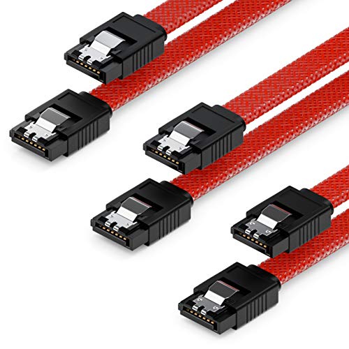 deleyCON 3x 50cm SATA 3 Nylon Kabel Set Datenkabel 6 Gbit/s Anschlusskabel Verbindungskabel Mainboard HDD SSD Festplatte 2 S-ATA Stecker Gerade Rot von deleyCON