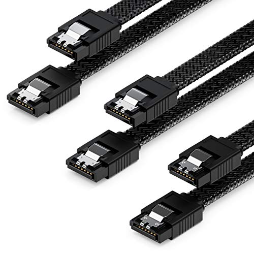 deleyCON 3x 50cm SATA 3 Nylon Kabel Set Datenkabel 6 Gbit/s Anschlusskabel Verbindungskabel Mainboard HDD SSD Festplatte 2 S-ATA Stecker Gerade Schwarz von deleyCON