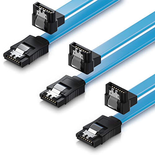deleyCON 3x 50cm SATA III Kabel S-ATA 3 Datenkabel 6 GBit/s Verbindungskabel Anschlusskabel für HDD SSD - Metall-Clip - 1x Gerade 1x 90° L-Type Stecker - Blau von deleyCON