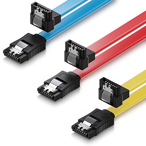 deleyCON 3x 50cm SATA III Kabel S-ATA 3 Datenkabel 6 GBit/s Verbindungskabel Anschlusskabel für HDD SSD - Metall-Clip - 1x Gerade 1x 90° L-Type Stecker - Gelb/Rot/Blau von deleyCON