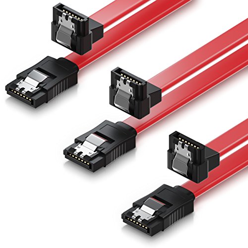 deleyCON 3x 50cm SATA III Kabel S-ATA 3 Datenkabel 6 GBit/s Verbindungskabel Anschlusskabel für HDD SSD - Metall-Clip - 1x Gerade 1x 90° L-Type Stecker - Rot von deleyCON