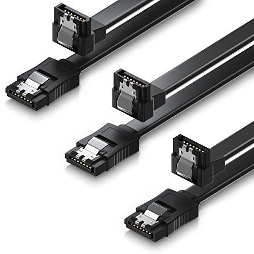deleyCON 3x 50cm SATA III Kabel S-ATA 3 Datenkabel 6 GBit/s Verbindungskabel Anschlusskabel für HDD SSD - Metall-Clip - 1x Gerade 1x 90° L-Type Stecker - Schwarz von deleyCON