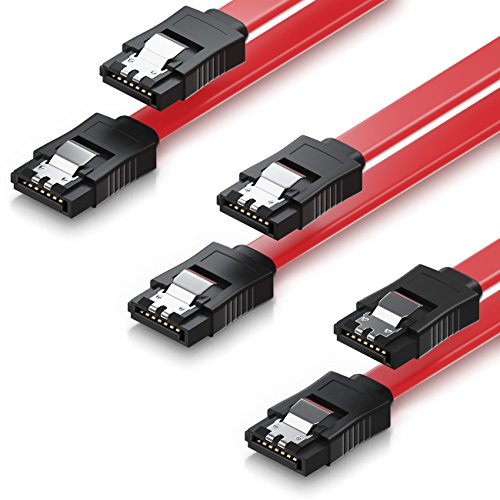 deleyCON 3x 50cm SATA III Kabel im Set S-ATA 3 Datenkabel - HDD SSD Verbindungskabel Anschlusskabel Metall-Clip 6 GBit/s - 2 Gerade L-Type Stecker - Rot von deleyCON
