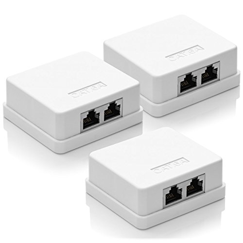 deleyCON 3x CAT 6a Netzwerkdose 2x RJ45 Buchse FTP geschirmt Aufputz Montage 10 Gbit Ethernet Netzwerk LAN Dose RAL 9003 Weiß von deleyCON