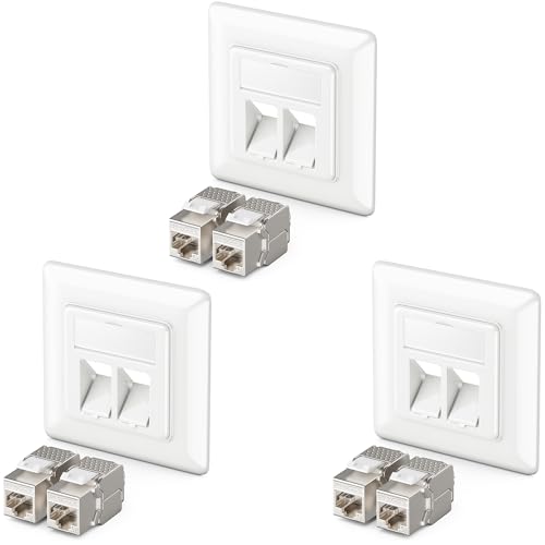 deleyCON 3x Keystone Dose Netzwerkdose Datendose Unterputz + 6x CAT 6a Keystone Jack Modul RJ45 Buchse - CAT Netzwerk Verlegekabel vollgeschirmt Weiß von deleyCON