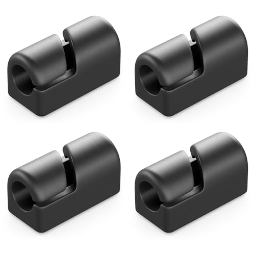 deleyCON 4 Stück Kabelhalter Selbstklebend Kabelklemmen Kabelmanagement Kabelclips Kabelführung Kabel Organizer Kabelhalterung Kabelbefestigung Haushalt Büro Schreibtisch Sockelleiste Silikon Schwarz von deleyCON