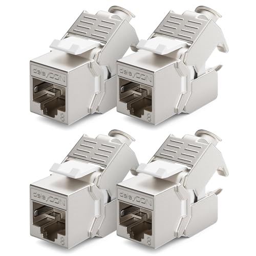 deleyCON 4x CAT 8 Keystone Jack Modul Patchkabel Netzwerkkabel Optimal für CAT8 CAT7 CAT7a Verlegekabel Verbinder STP Schirmung RJ45 Buchse Netzwerk Patchpanel Keystonehalterung Erweiterung von deleyCON