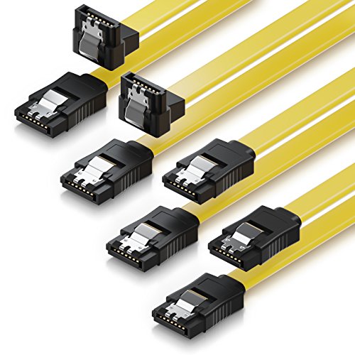 deleyCON 4x 50cm SATA III Kabel S-ATA 3 Datenkabel 6 GBit/s Verbindungskabel Anschlusskabel für HDD SSD - Metall-Clip - 2x Gerade zu Gerade + 2x 90° zu Gerade - Gelb von deleyCON