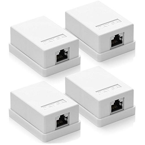 deleyCON 4x CAT 6a Netzwerkdose 1x RJ45 Buchse FTP geschirmt Aufputz Montage 10 Gbit Ethernet Netzwerk LAN Dose RAL 9003 Weiß von deleyCON