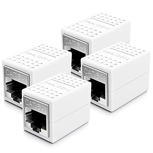 deleyCON 4X RJ45 Patchkabel Kupplung CAT6a 10 GIGABIT - LAN Verbinder Netzwerkkabel Ethernet Kabel Adapter 2X RJ45 Buchse - Cat6 Cat7 Cat8 Kompatibel - Weiß von deleyCON