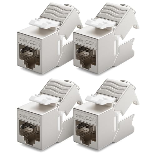 deleyCON 4x CAT6a MINI Keystone Jack Modul Patchkabel Netzwerkkabel Verbinder 30 mm (3 cm) Lang STP Schirmung RJ45 Buchse Netzwerk Dose Patchpanel Keystonehalterung Erweiterung von deleyCON