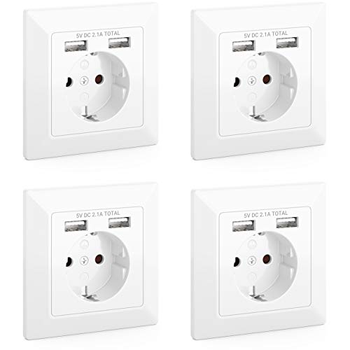 deleyCON 4x Einbausteckdose mit 2x USB Wandsteckdose Schutzkontakt Steckdose Unterputz Montage für Innenbereich USB Ladefunktion Handy Smartphone Tablet deleyCON 4x Einbausteckdose mit 2x USB Wandsteckdose Schutzkontakt Steckdose Unterputz Montage für Innenbereich USB Ladefunktion Handy Smartphone Tablet von deleyCON