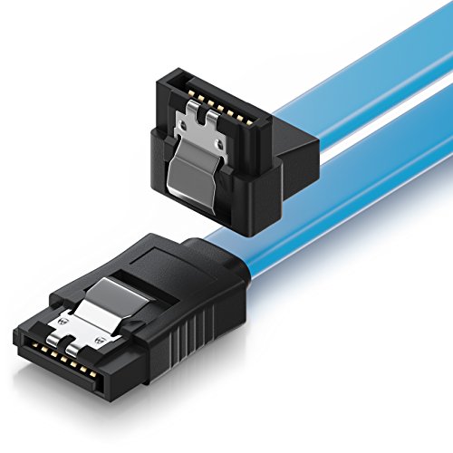 deleyCON 50cm SATA III Kabel S-ATA 3 Datenkabel Verbindungskabel Anschlusskabel für HDD SSD mit Metall-Clip - 6 GBit/s - 1x Gerade 1x 90° L-Type Stecker - Blau von deleyCON