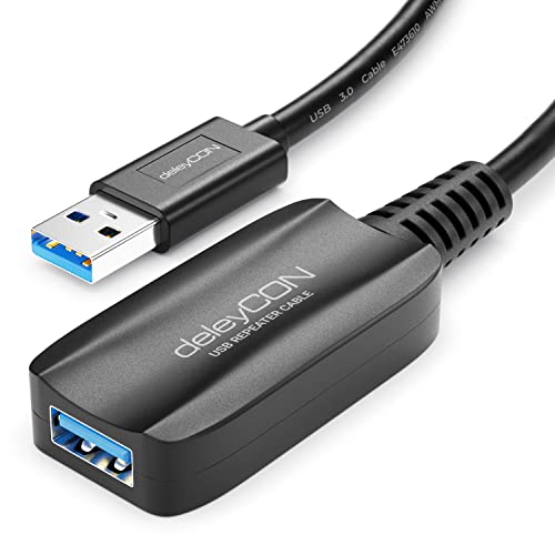 deleyCON 5m Aktive USB Verlängerung mit Signalverstärker USB 3.2 Gen1 (USB3.0 mit 5 GBit/s) USB-A auf USB-A PC Computer Laptop Drucker Scanner von deleyCON