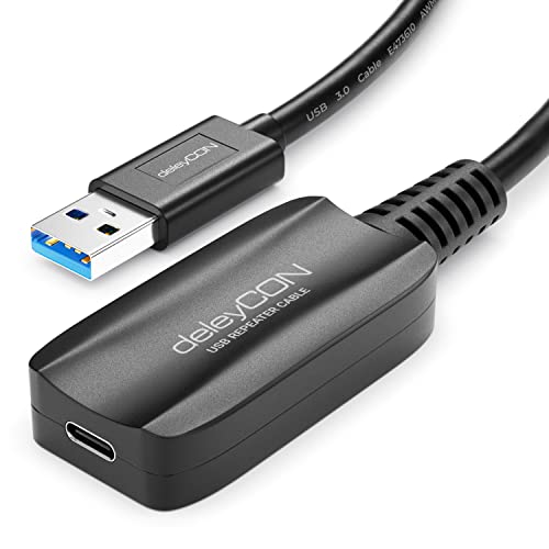 deleyCON 5m Aktive USB Verlängerung mit Signalverstärker USB 3.2 Gen1 (USB3.0 mit 5 GBit/s) USB-A auf USB-C PC Computer Laptop Smartphone Tablet von deleyCON