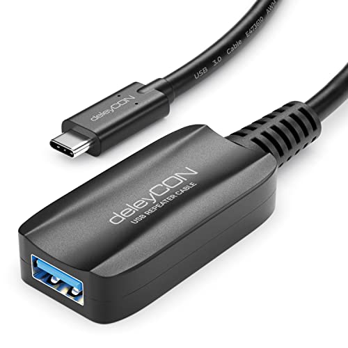 deleyCON 5m Aktive USB Verlängerung mit Signalverstärker USB 3.2 Gen1 (USB3.0 mit 5 GBit/s) USB-C auf USB-A PC Computer Laptop Smartphone Tablet von deleyCON