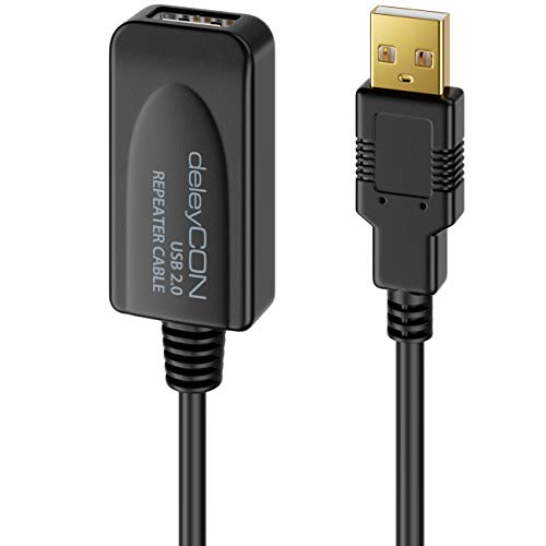 deleyCON 5m Aktives USB 2.0 Kabel Aktive Verlängerung mit Signalverstärker USB2.0 Repeaterkabel Verlängerungskabel PC Computer Drucker Scanner von deleyCON
