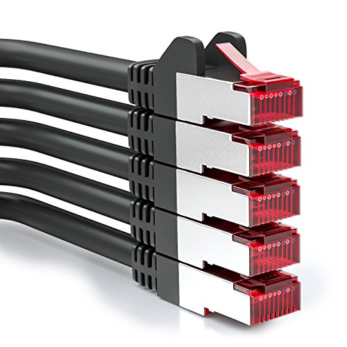 deleyCON 5x 0,25m CAT6 Patchkabel S/FTP PIMF Schirmung CAT-6 RJ45 Netzwerkkabel Ethernetkabel LAN DSL Switch Router Modem Access Point Patchfelder - Schwarz von deleyCON
