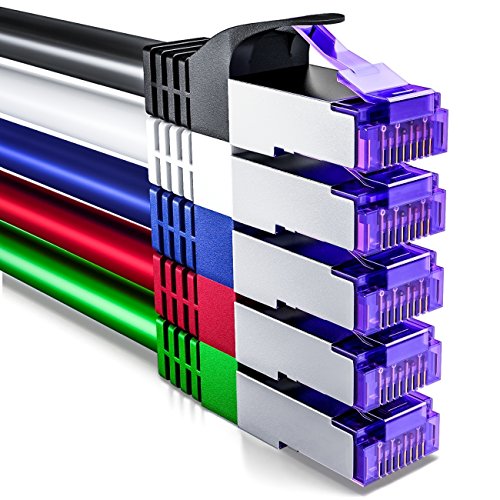 deleyCON 5x 0,25m CAT7 Netzwerkkabel - 10 Gigabit - Kurzes 25cm RJ45 Patchkabel Ethernet Kabel (Kupfer, SFTP PiMF Schirmung) - LAN DSL Switch Modem Router Patchpanel CAT7 CAT6 CAT5 - Bunt von deleyCON