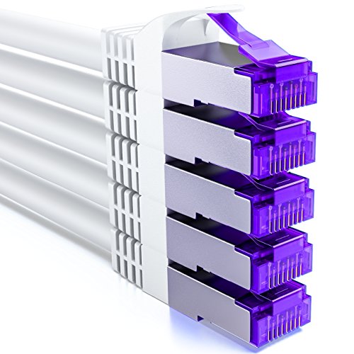 deleyCON 5x 0,25m CAT7 Netzwerkkabel - 10 Gigabit - Kurzes 25cm RJ45 Patchkabel Ethernet Kabel (Kupfer, SFTP PiMF Schirmung) - LAN DSL Switch Modem Router Patchpanel CAT7 CAT6 CAT5 - Weiß von deleyCON