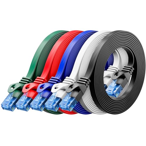 deleyCON 5x 0,5m CAT6 Flaches Netzwerkkabel 1000 Mbit Gigabit LAN - Cat 6 RJ45 Ethernet Patchkabel Dünnes Verlegekabel Flach - für Internet Switch Router Modem Patchpanel - Bunt deleyCON 5x 0,5m CAT6 Flaches Netzwerkkabel 1000 Mbit Gigabit LAN - Cat 6 RJ45 Ethernet Patchkabel Dünnes Verlegekabel Flach - für Internet Switch Router Modem Patchpanel - Bunt von deleyCON