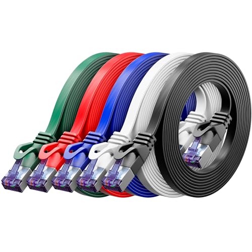 deleyCON 5x 0,5m Flaches CAT7 Netzwerkkabel (CAT 7 mit 10 Gbit/s) Gigabit LAN - RJ45 Ethernet Kurzes Patchkabel Flach - für Internet Switch Router Modem Patchpanel - Bunt deleyCON 5x 0,5m Flaches CAT7 Netzwerkkabel (CAT 7 mit 10 Gbit/s) Gigabit LAN - RJ45 Ethernet Kurzes Patchkabel Flach - für Internet Switch Router Modem Patchpanel - Bunt von deleyCON
