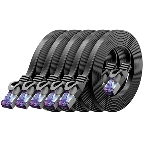 deleyCON 5x 1m Flaches CAT7 Netzwerkkabel (CAT 7 mit 10 Gbit/s) Gigabit LAN - RJ45 Ethernet Kurzes Patchkabel Flach - für Internet Switch Router Modem Patchpanel - Schwarz deleyCON 5x 1m Flaches CAT7 Netzwerkkabel (CAT 7 mit 10 Gbit/s) Gigabit LAN - RJ45 Ethernet Kurzes Patchkabel Flach - für Internet Switch Router Modem Patchpanel - Schwarz von deleyCON